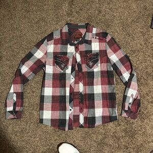 Rock Revival Plaid Button Down Shirt - Red, Black, White